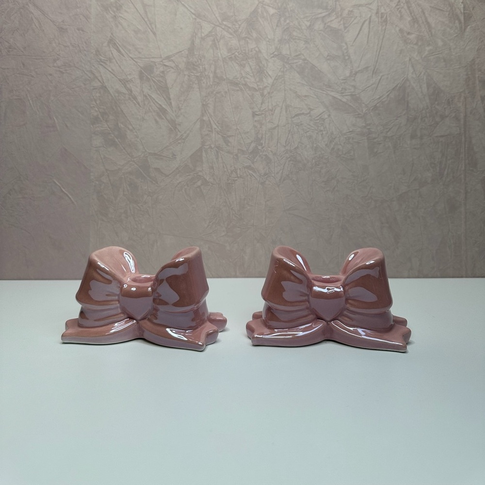 Pink Bow Ceramic Candle Holders - Picture 3 of 9